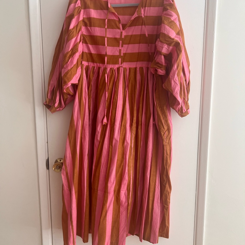 Pink and Yellow Puff Sleeve Maxi Sundress
